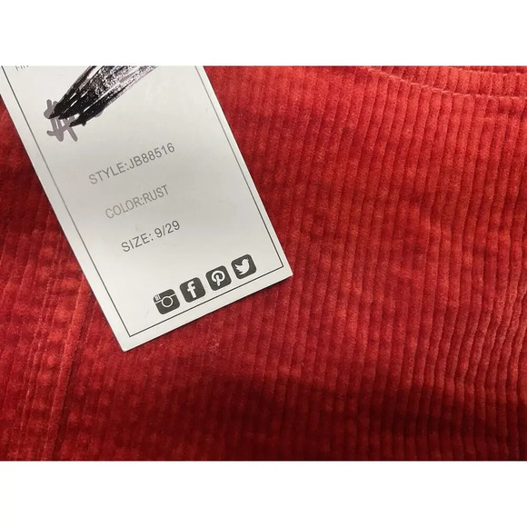 Judy Blue High Rise Button Fly Red Rust Corduroy Ankle Straight Pants Size 9/29 - Picture 7 of 13